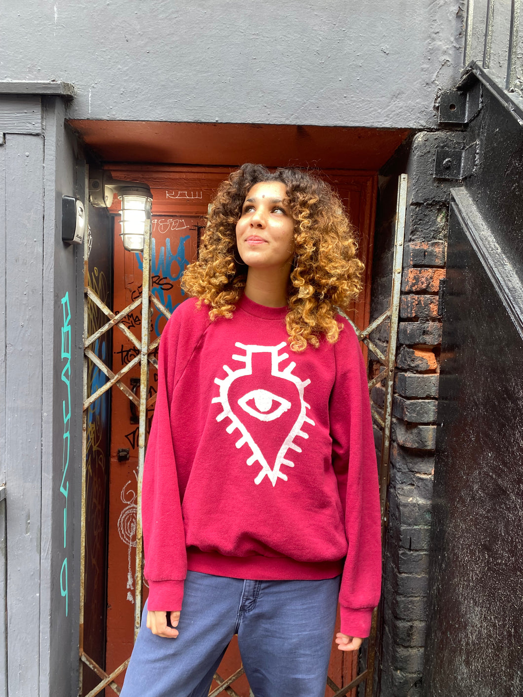 Luaka Magenta Screenprinted Vintage Sweat - Large